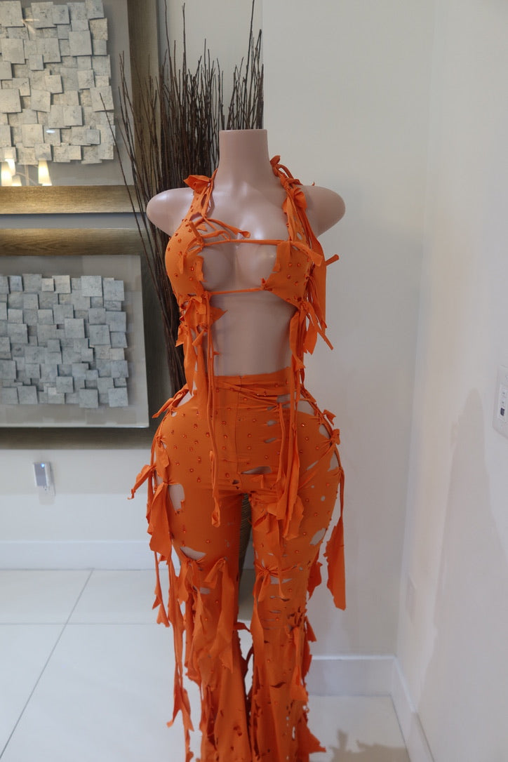 Rhinestone Two Piece Pants Set