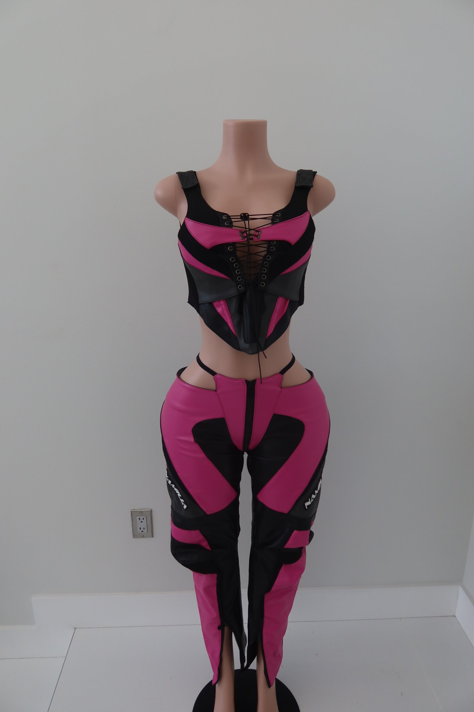 Namilia Paneled Moto Lace Up Corset Set