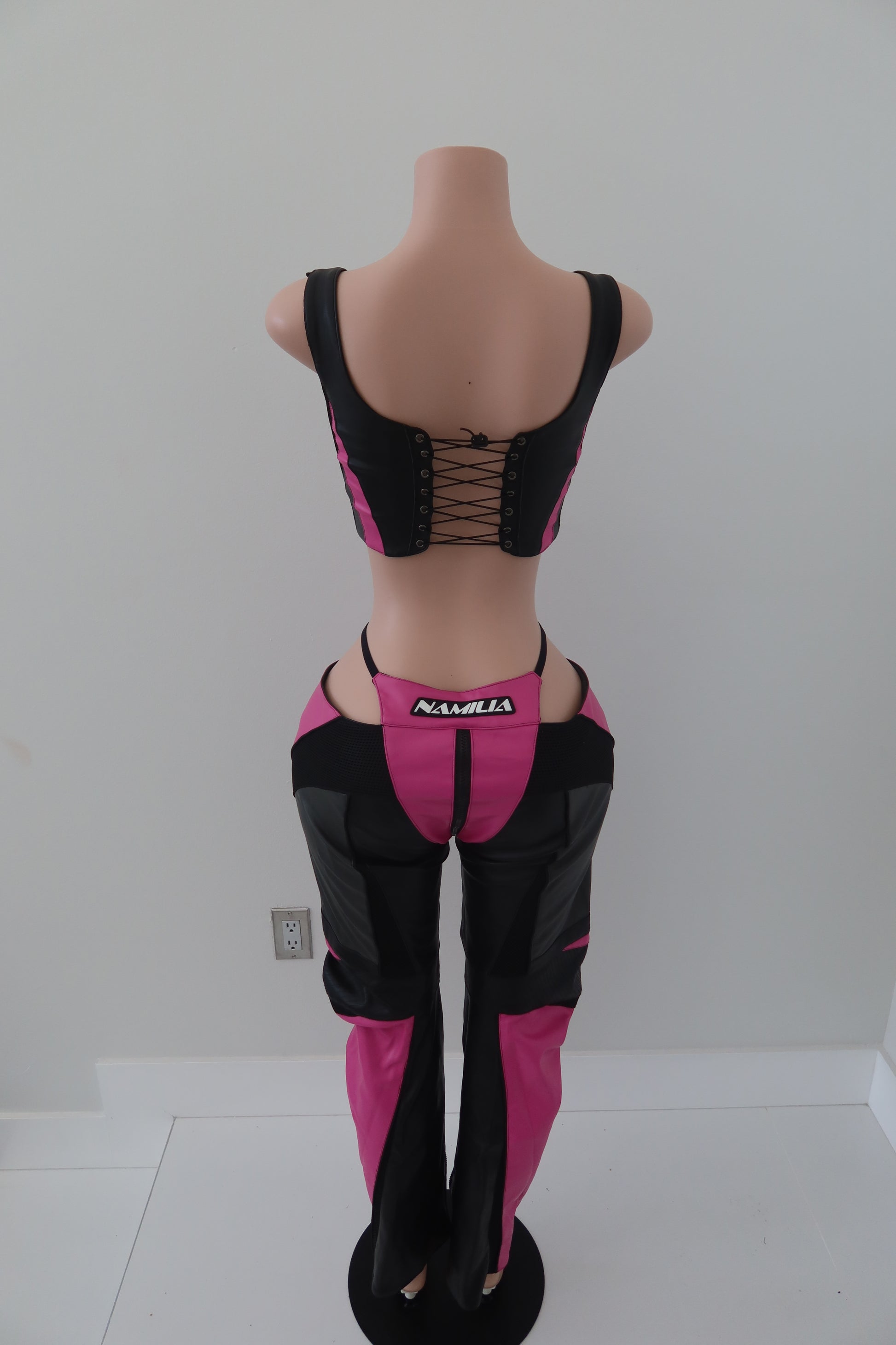 Namilia Paneled Moto Lace Up Corset Set