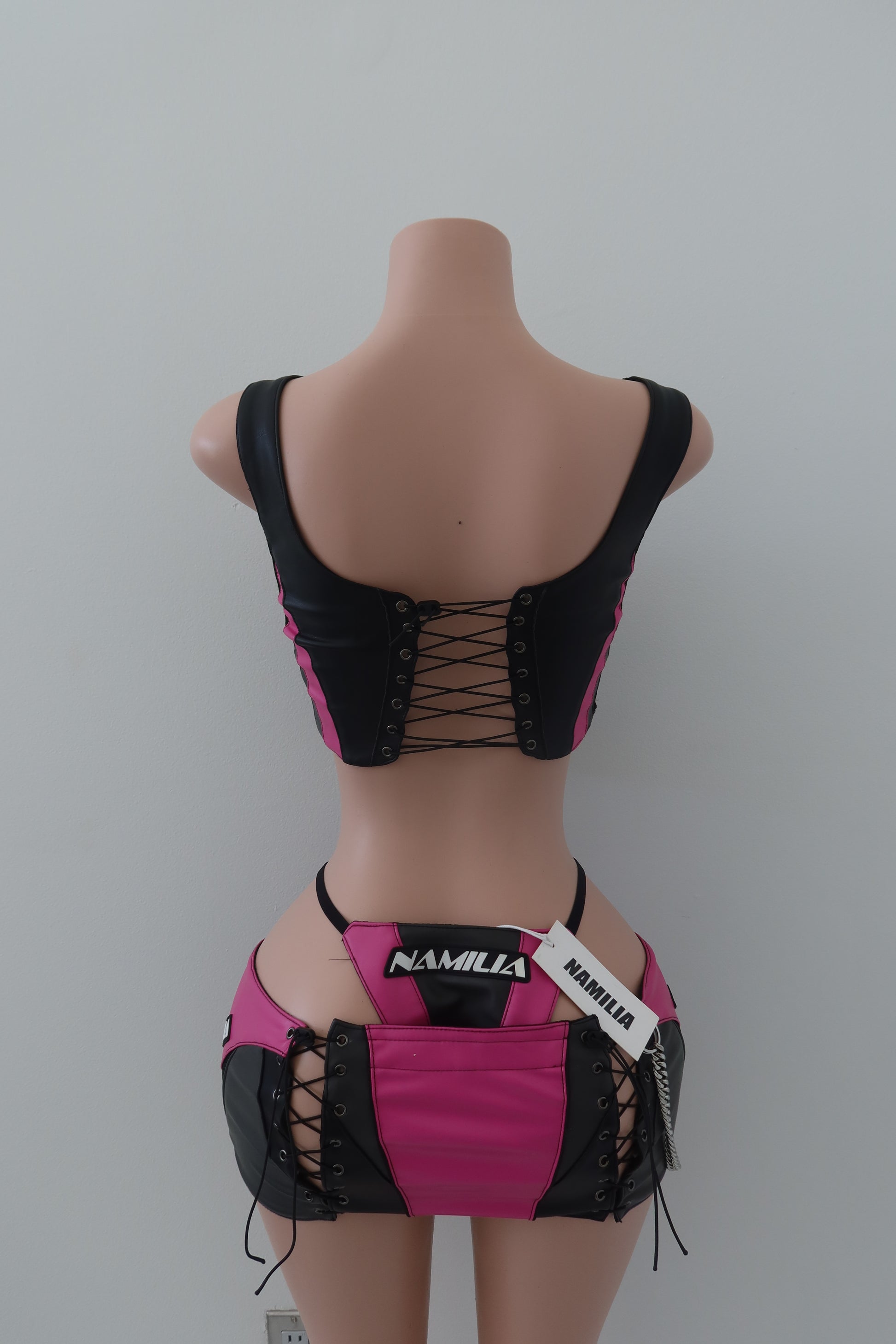 Namilia Paneled Moto Lace Up Corset Set
