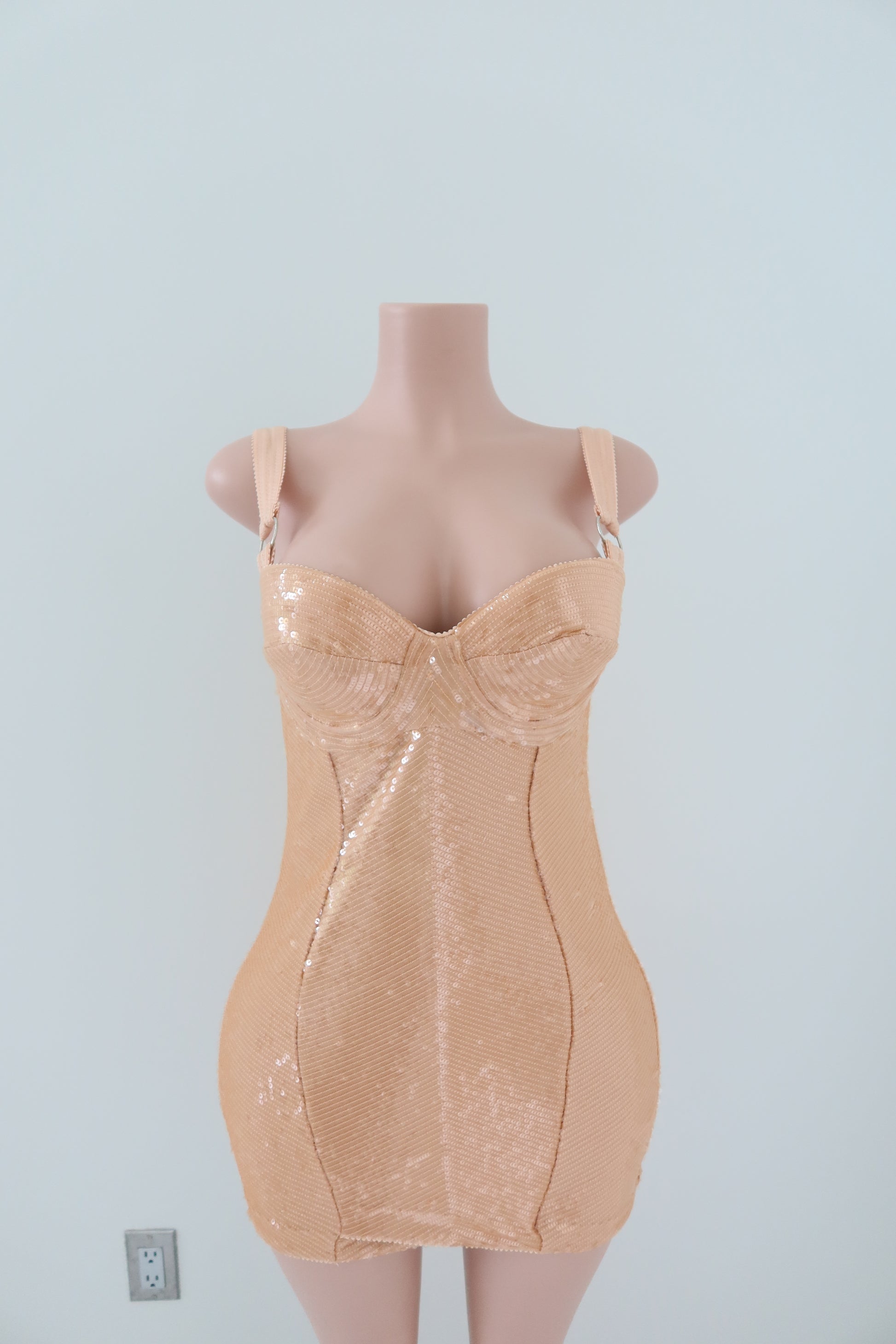 H&M Studio Beige Sequined Bodycon Mini Dress