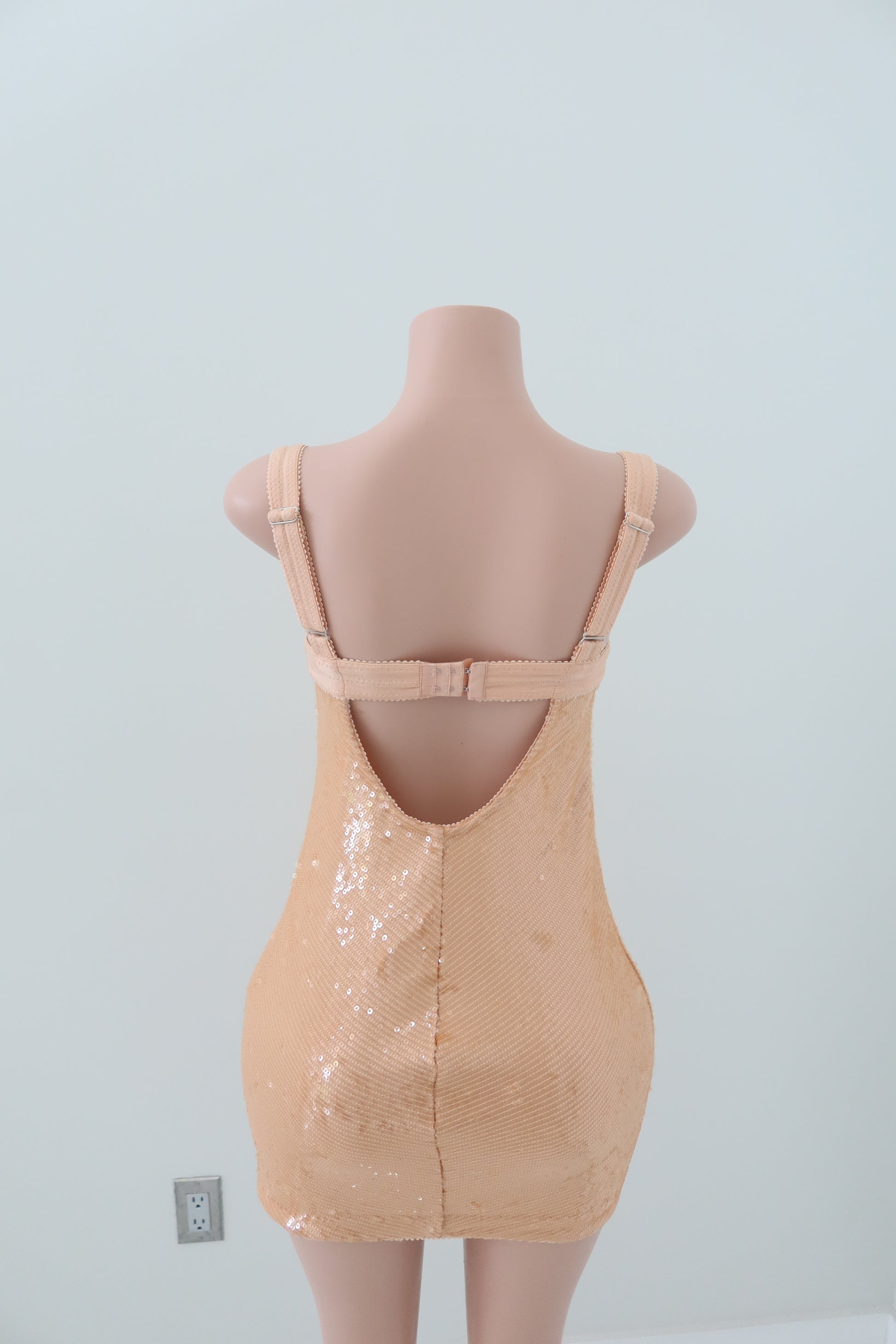 H&M Studio Beige Sequined Bodycon Mini Dress