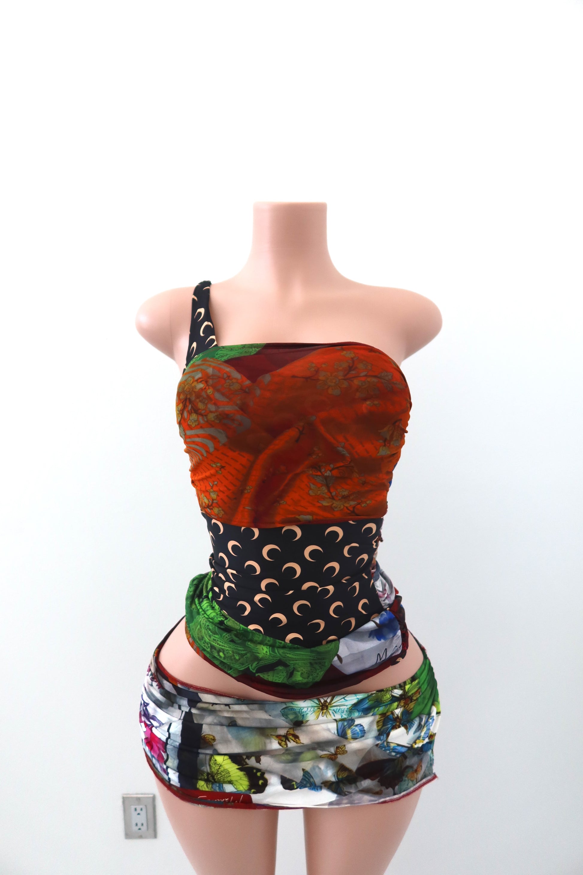 MARINE SERRE Draped Printed Jersey Patchwork Set