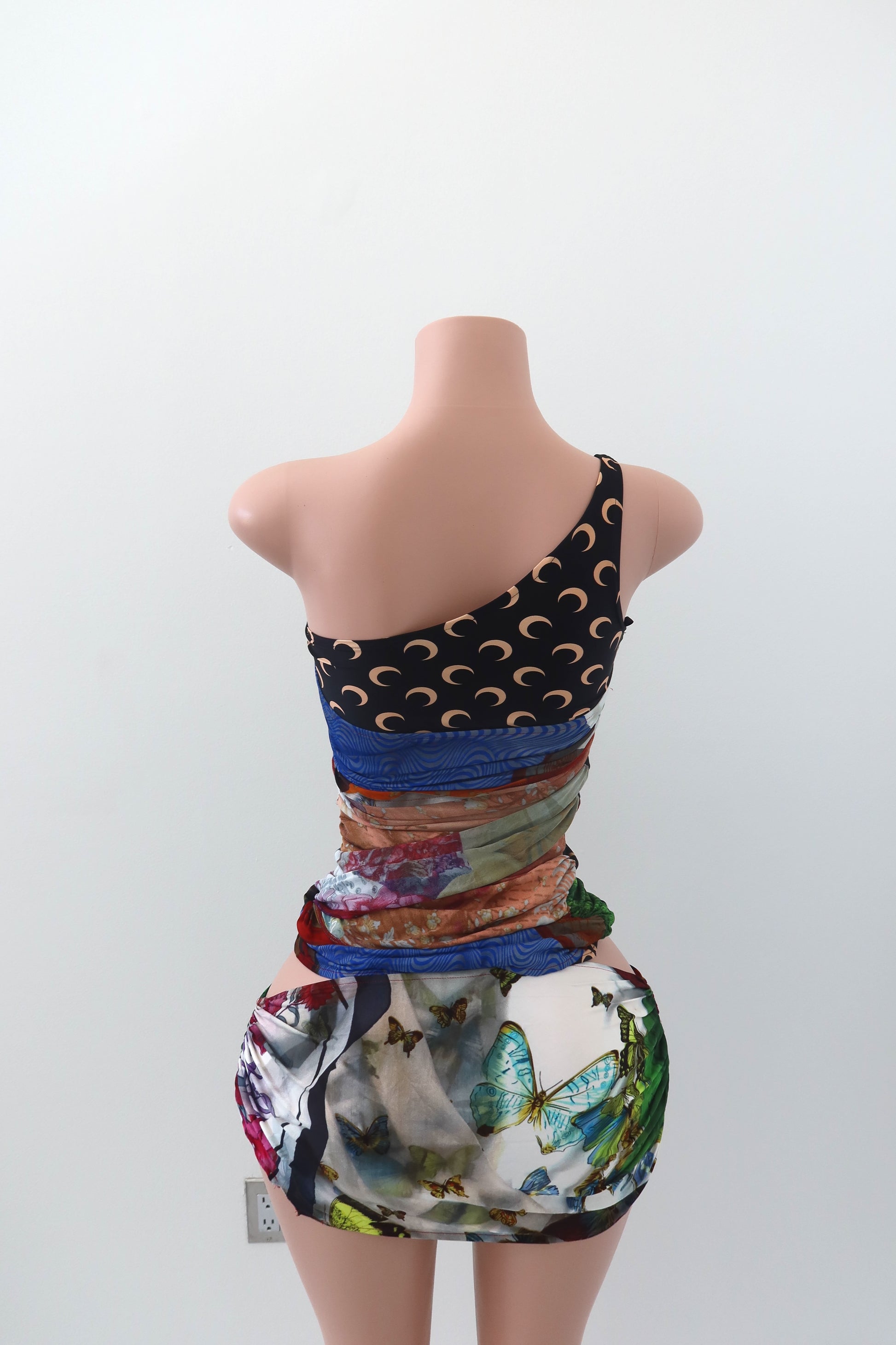 MARINE SERRE Draped Printed Jersey Patchwork Set