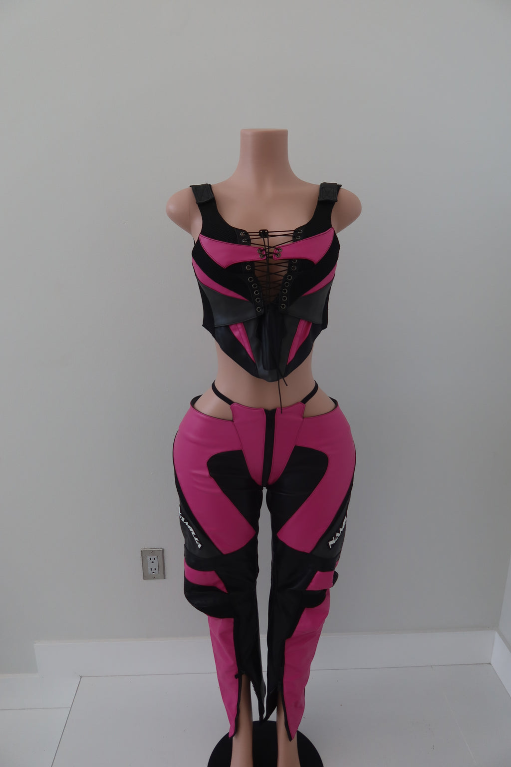 Namilia Paneled Moto Lace Up Corset Set