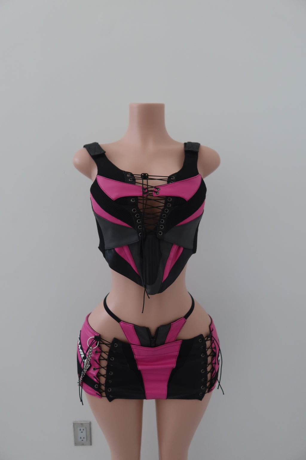 Namilia Paneled Moto Lace Up Corset Set