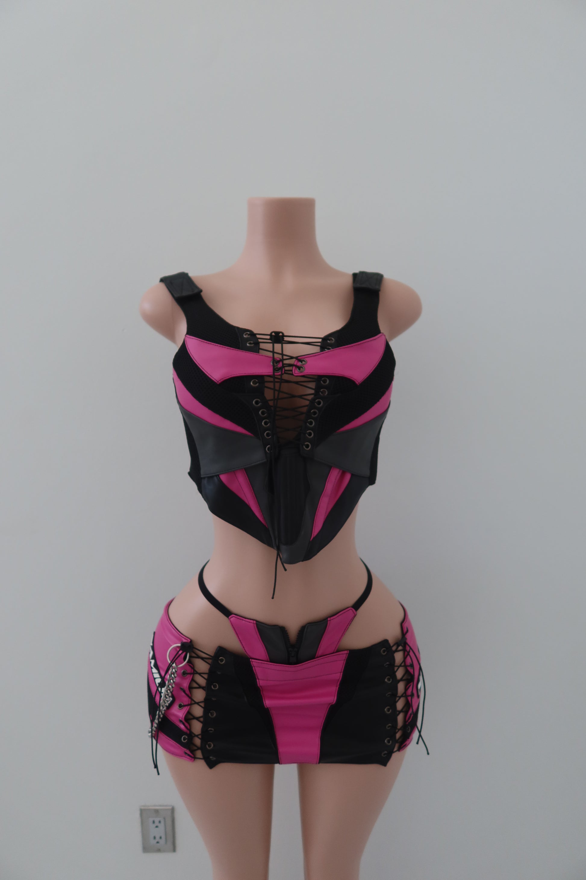 Namilia Paneled Moto Lace Up Corset Set