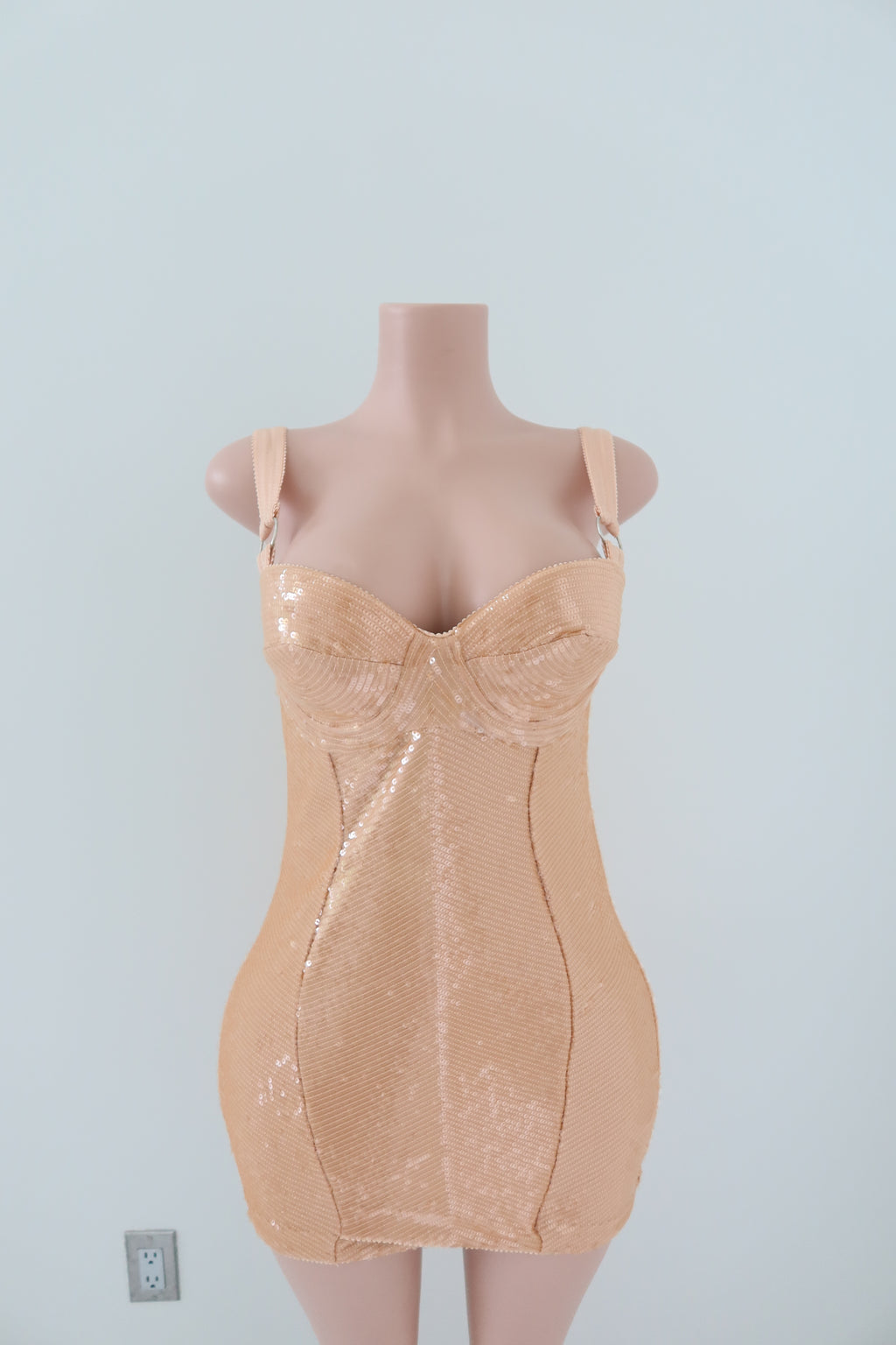 H&M Studio Beige Sequined Bodycon Mini Dress